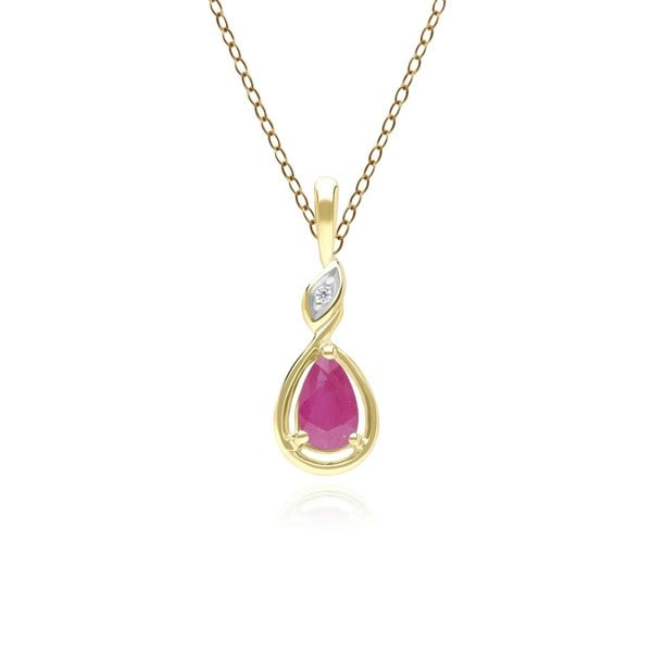 Gemondo Classic Pear Ruby & Diamond Pendant Necklace In 9ct Yellow Gold