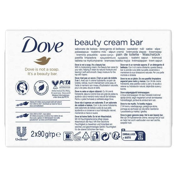 Dove Orignal Moisturising Beauty Cream Bar for Soft & Smooth Skin, 2x90g, 4 Pack