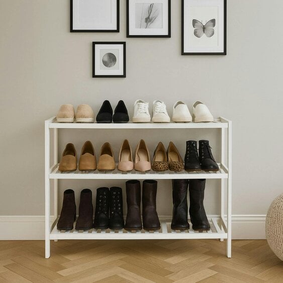 Neo White 3-Tier Bamboo Shoe Rack Stand Natural Wooden Shoe Storage Shelf for Hallway Bedroom Bathroom