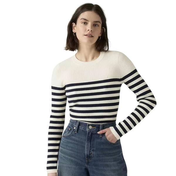Levis Womens/Ladies Striped Ribbed Collar Long-Sleeved Sweater Top - Blue/White - 