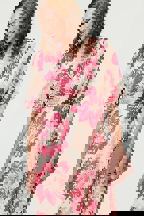 Pink | Floral 1/2 Sleeve Empire Midi Dress
