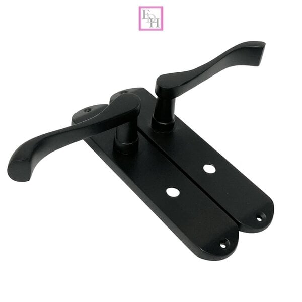 EDH Door Hardware Cadenza Modern Matt Black Scroll Door Handles Bathroom Lock Handle 178mm x 40mm