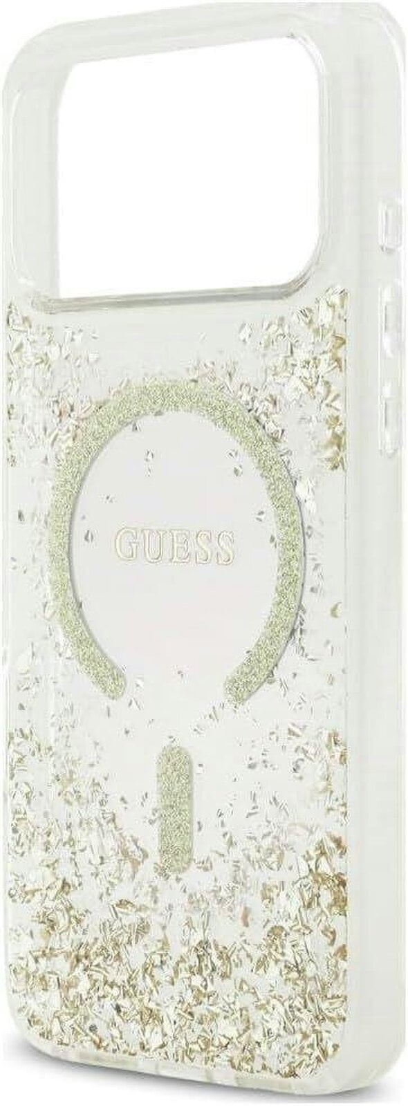 Guess Resin Bottom Glitter Case with MagSafe for iPhone 17/18 Pro Max 6.9" Clear Gold - GUHMP18XRGRGED