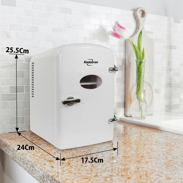 Koolatron 4L Mini Fridge For Bedrooms 6 Can Table Top 12V Portable Cooler Skincare White