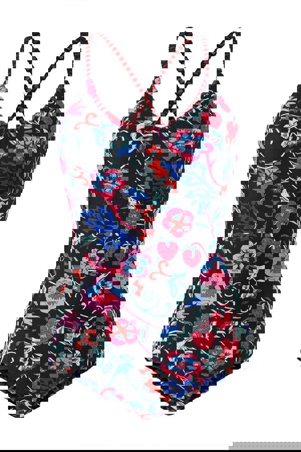 Blanket Stitch Black Pattern Cross Back Swimsuit