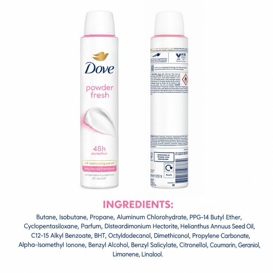 Dove Powder Anti-Perspirant with 48H Sweat Protection Deo for Women 200ml, 24pk