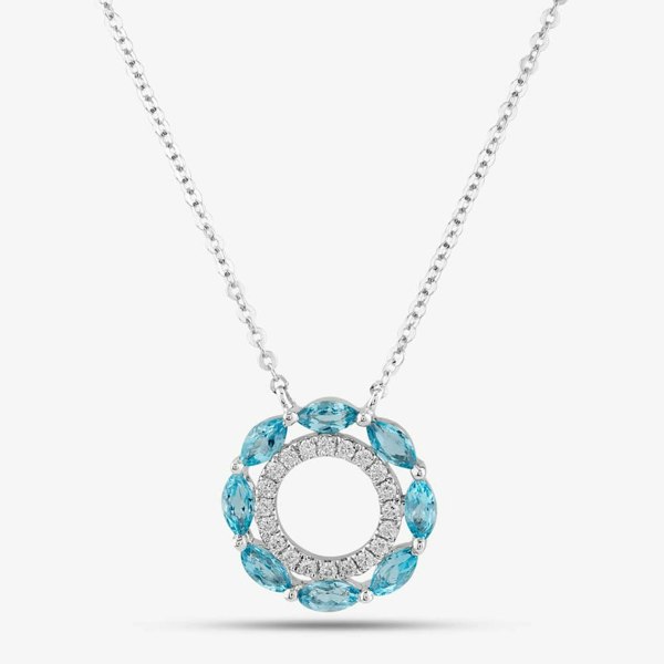 T. H. Baker 18ct White Gold Marquise Cut Blue Topaz & Brilliant Cut Diamond Openwork Necklace P38157GW18TB