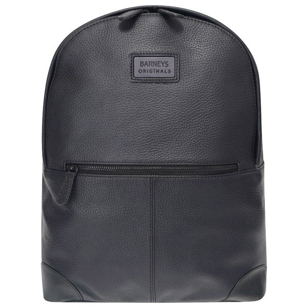 Barneys Originals Black Real Leather Backpack