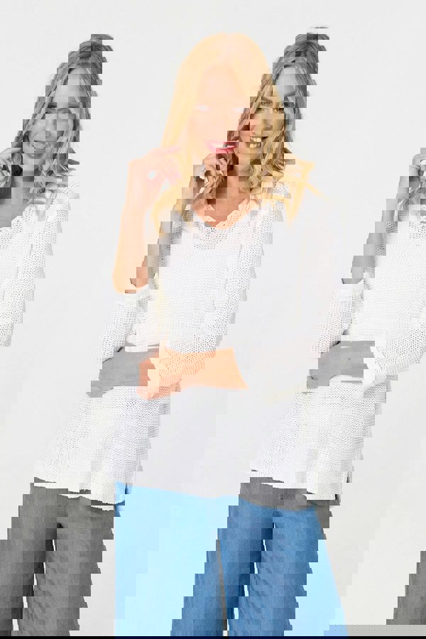 White | Mesh Texture 3/4 Sleeve Relaxed Top
