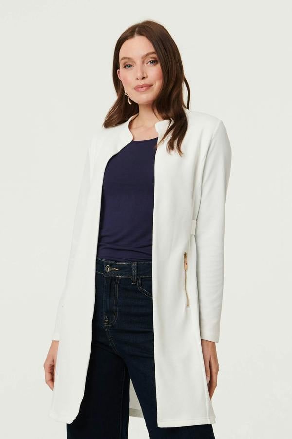 White | Open Front Longline Coatigan : Model is 5'9"/175 cm and wears UK8/EU36/US4/AUS8