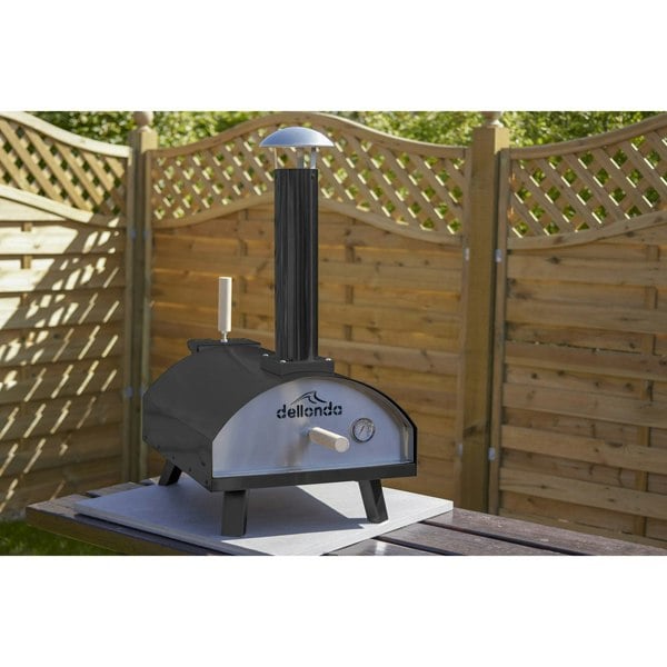 14" Portable Wood-Fired Pizza Oven Smoker & Cover Set Black Steel Outdoor Garden - LoopsDirect