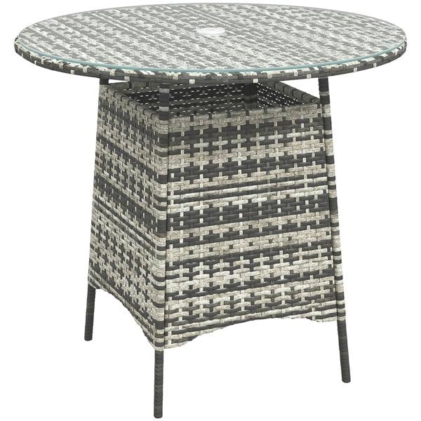 Wyld Haus Viveke Rattan Grey Outdoor Coffee Table With Tempered Glass Top And Parasol Hole