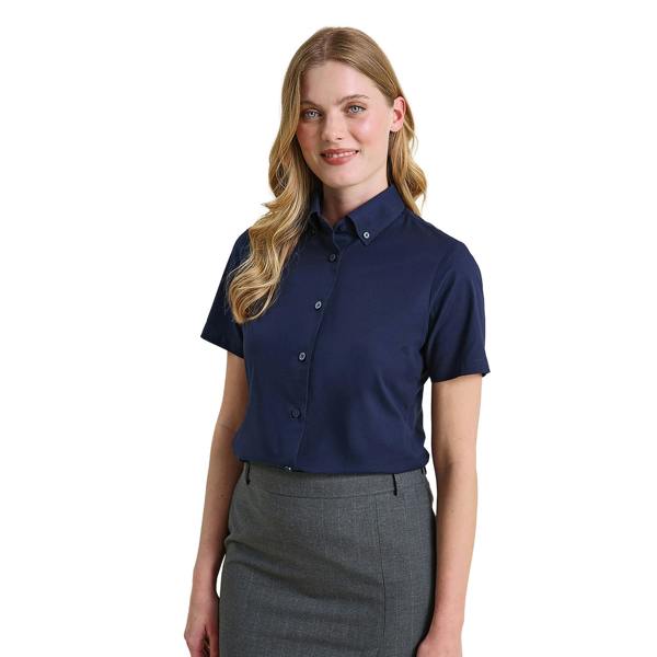 Premier Womens/Ladies Supreme Oxford Short-Sleeved Formal Shirt - Navy