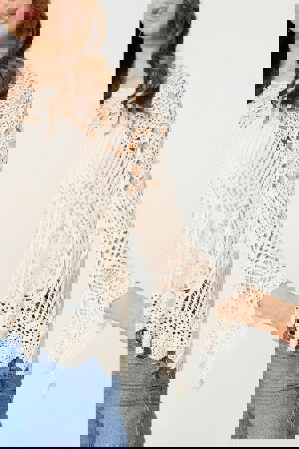 Cream | Crochet Lace 3/4 Sleeve Top
