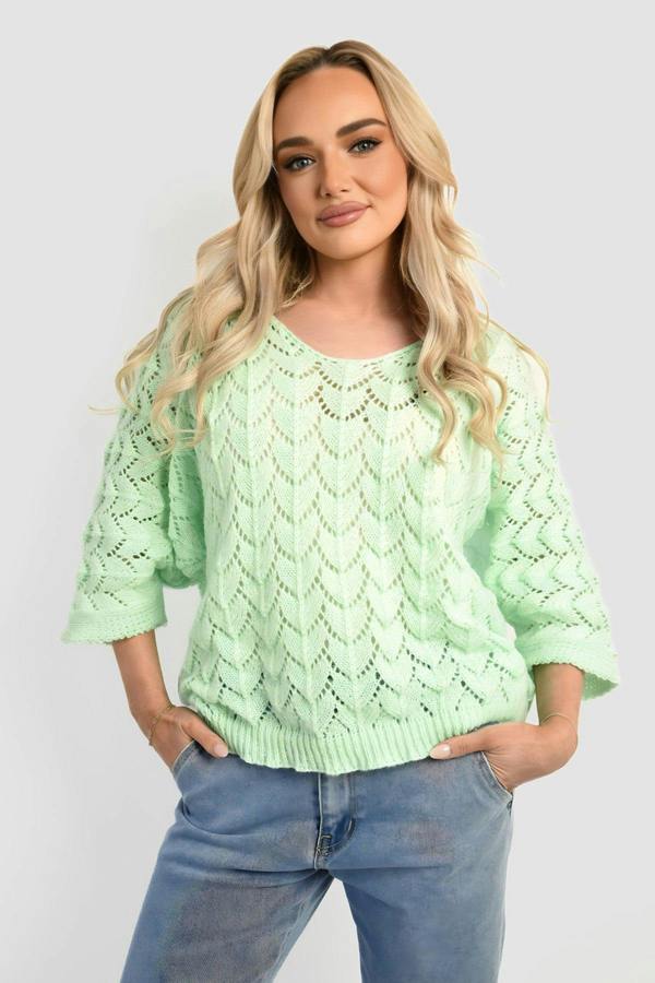 Eliza Half Sleeve Chunky Cable Knit Jumper - Mint