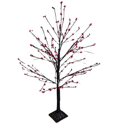 Samuel Alexander 120cm 4ft Christmas Lit Black Twig Tree Red Berry 400 Warm White LED
