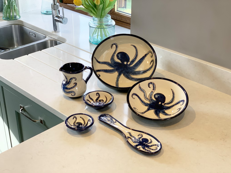 Verano Spanish Ceramics Signature - Blue & White Octopus - Spoon Rests