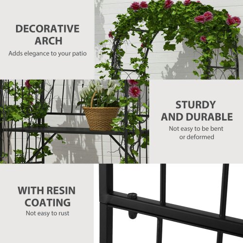 Wyld Haus Katoba Metal Black 2 Seater Garden Arch Bench With Trellis For Climbing Plants