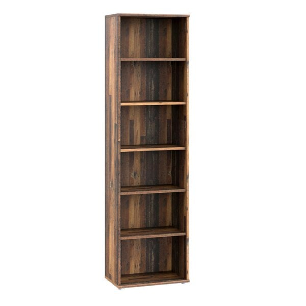 Wyld Haus Bucharest Narrow 5 Shelf Vintage Oak Wooden Bookcase