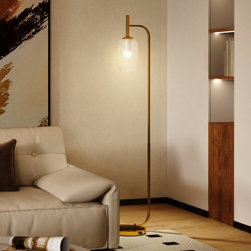 Wyld Haus Zizi Metal Gold Tone LED Floor Lamp With Glass Shade And Adjustable Brightness