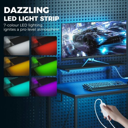 HOMCOM 114.5 cm L-Shaped Gaming Desk, Computer Desk with LED Lights, Black