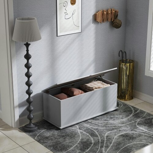 Wyld Haus Fito Vima Grey Wood Storage Trunk With Flip Top Lid And Safety Hinges 113 Litre