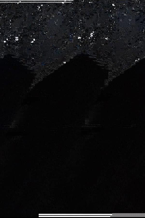 Scalloped Lace & Velvet Maxi Dress - Black DR3972PLUS