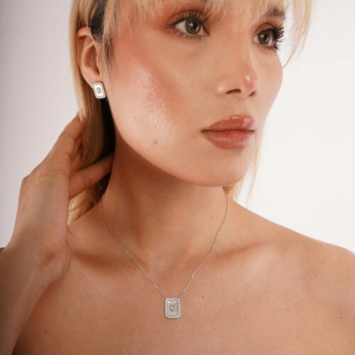 Spero London Mother of Pearl Rectangular Sterling Silver Necklace