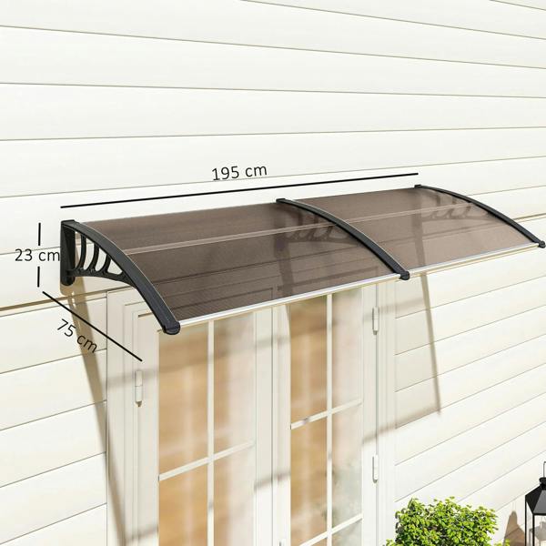 Brown door canopy awning with black end supports and 195 cm length