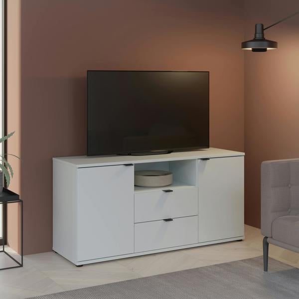 Furniture To Go Ganymede TV Unit with Open Shelf, Drawer & 2 Doors in Light Grey