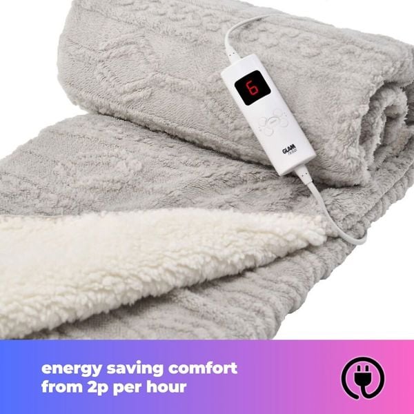 GlamHaus Heated Electric Throw Blanket - Luxurious & Soft Design - 9 Temperature Settings & 9-Hour Timer