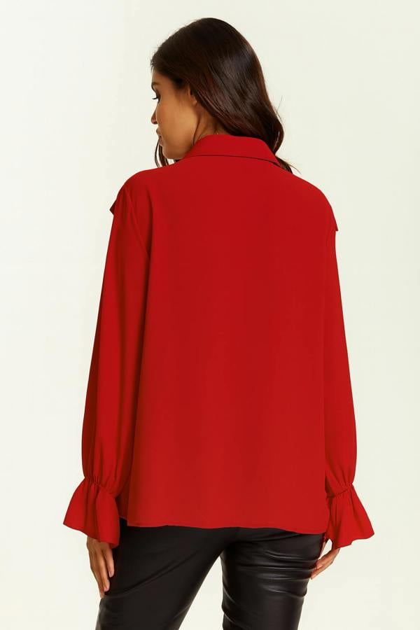 Hoxton Gal Oversized Frilled Front Shirt with Detailed Cuffs