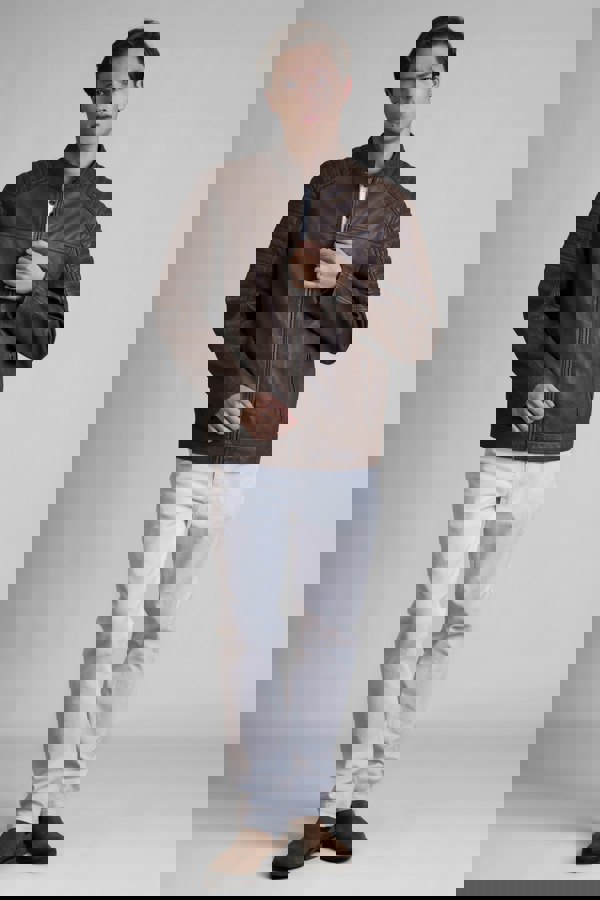 Brown Smart Zip-Up Genuine Leather Biker Jacket