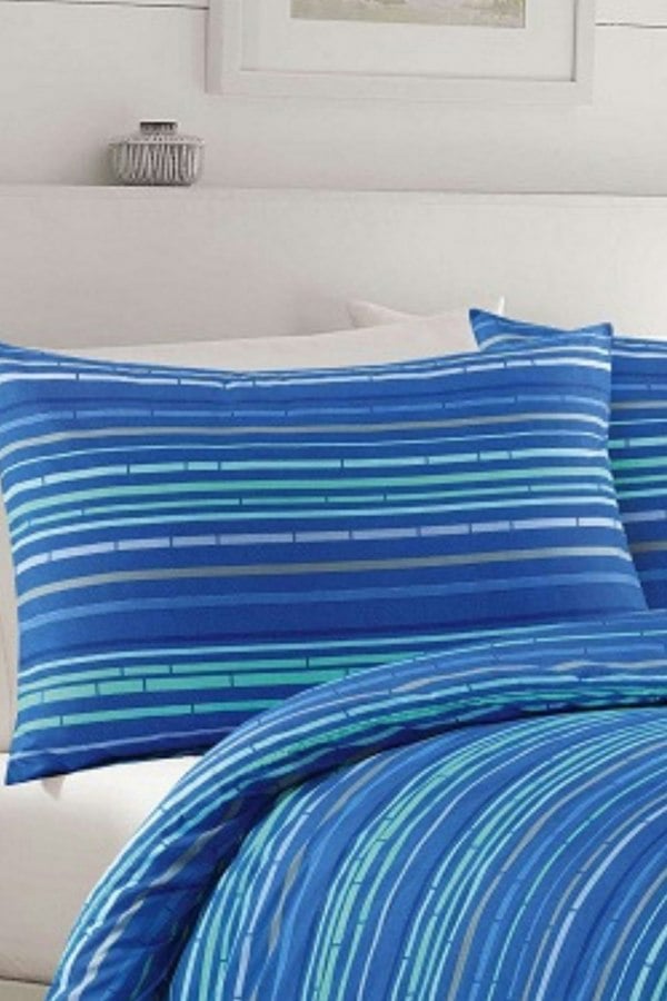 HomeSpace Direct Leon Blue Stripe Duvet Cover Set Modern Bedding