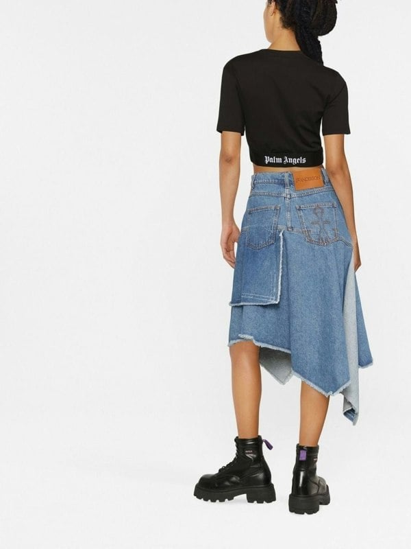 Palm Angels Logo Tape Cropped Tee Black White - Supplied FashionPalm Angels