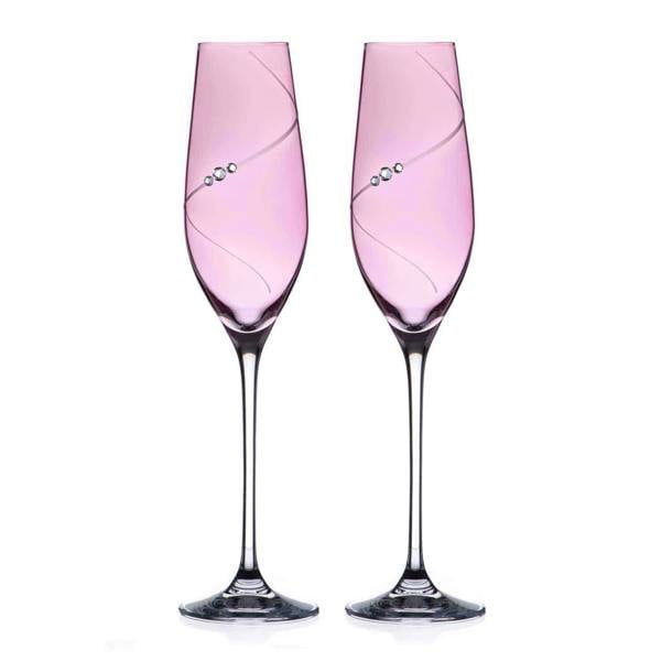 Silhouette Pink Champagne Flutes Adorned with Swarovski® Crystals - Set of 2