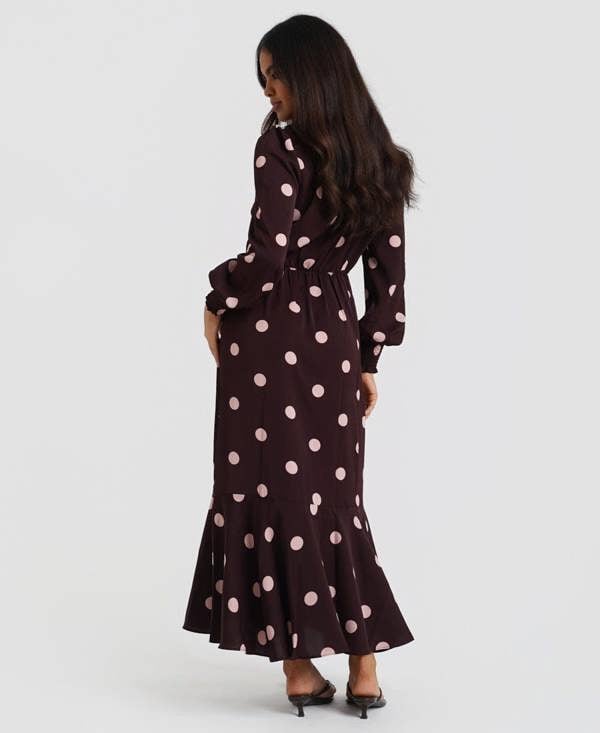 Needs No Label Berry Spot Wrap Long Sleeve Midaxi Dress