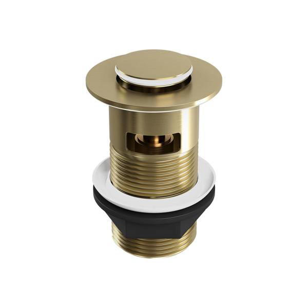 Flode Push Button Click-Clack Basin Waste, Brass Top - Slotted - Brushed Brass Finish