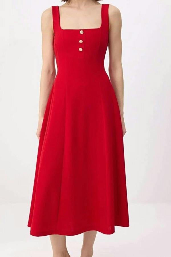 WOVCOR Thick Straps Sleeveless Crepe Knit Dress