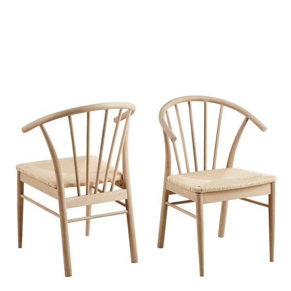 Furniture To Go Cassandra Dining Chair with Armrest in White Oak Set of 2
