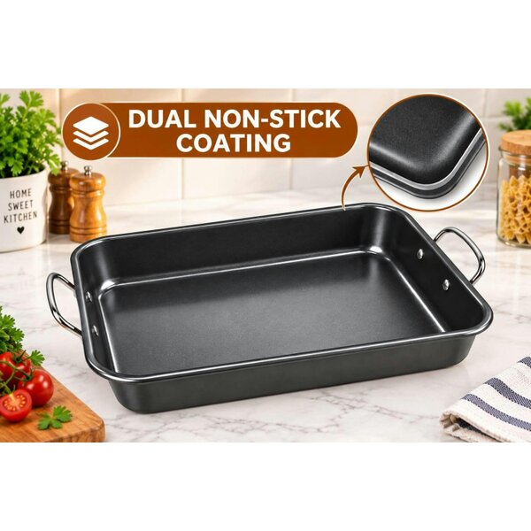 Dyzi 39cm Rectangular Deep Non-Stick Carbon Steel Baking Tray Black