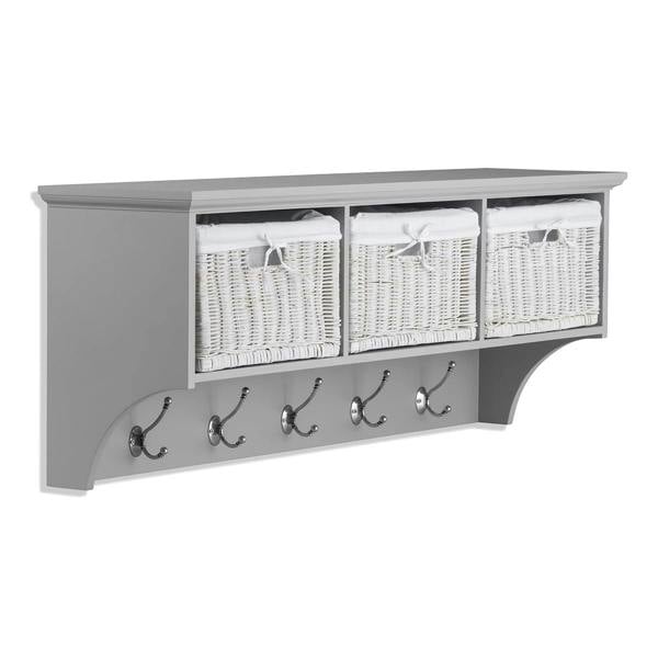 Statement Furniture Tetbury Large Hanging Shelf with White Wicker Storage Baskets