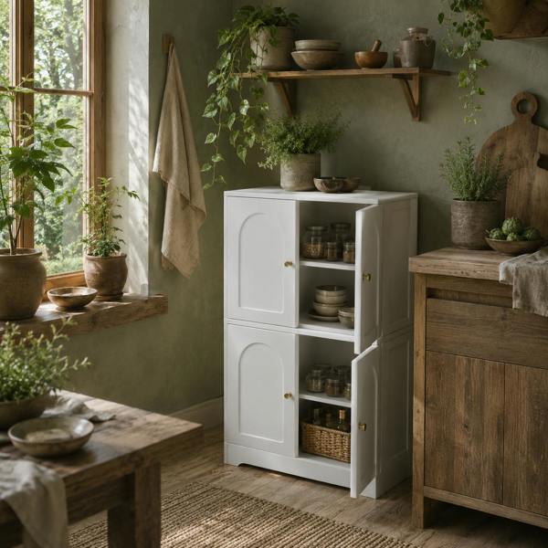 Wyld Haus Suzino 110cm Wooden White 4 Door Kitchen Storage Cabinet With Adjustable Shelves