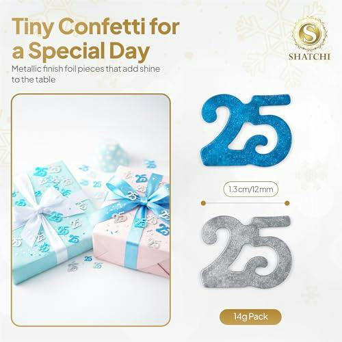 25th Birthday Blue & Silver Metallic Confetti Table Decoration Pack for Milestone Celebrations image 1