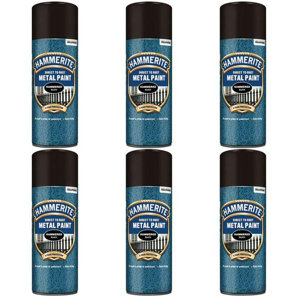 Hammerite 6X Hammerite Hammered Black Spray Paint 400ml