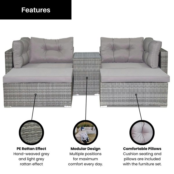 Samuel Alexander Luxury Grey Wicker Rattan Sofa Cube Garden Furniture Lounger Set With Glass Top Coffee Table