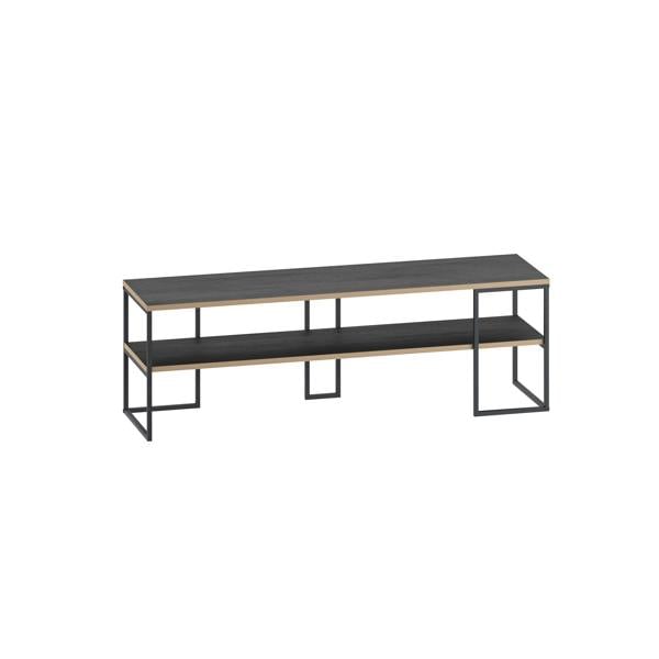 Decortie Modern TV Unit 140cm Open Shelf Design w/Plywood Edge, Black Metal Frames TV Stand up to 55' TVs Living Room