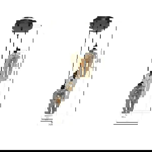 Milagro Santiago Triple Pendant Lamp Hand Made Amber Smoked Grey And Clear