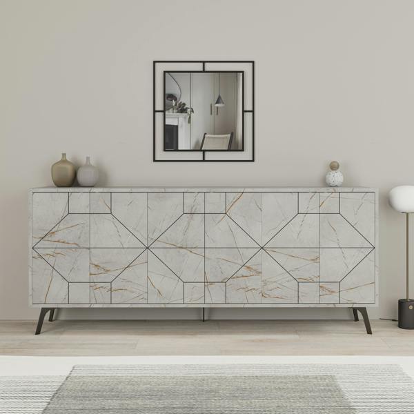 Decortie Dune Gold Marble Effect Geometric 6 Door Sideboard with Metal Legs (W) 181cm