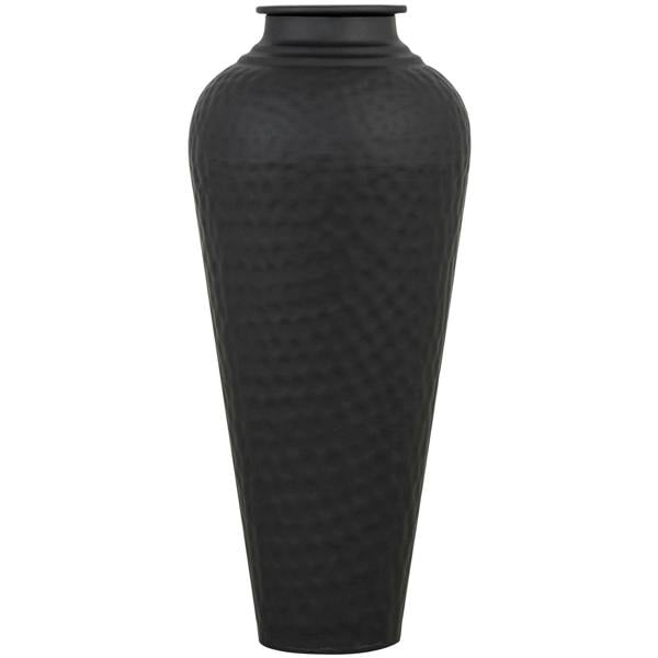Matt Black Hammered Vase With Lid